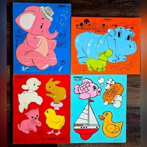 Vintage Playskool Wood Puzzle Lot Of 4